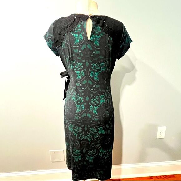 A Pea in the Pod Maternity Black & Green Lace Print Side Tie Jersey Dress Small - Picture 5 of 7